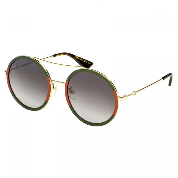 NEW GUCCI SUNGLASSES GG0061S 003 GOLD/GREEN UNISEX ROUND EYEWEAR - Picture 1 of 4